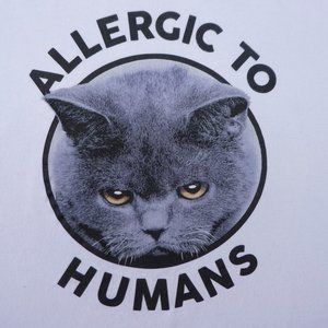 Tee T-Shirt White Cat Face Allergic To Humans Graphic Short Sleeve XL
